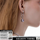 SUMIYAKI 镶钻回形针正圆黑珍珠耳环耳坠耳钉