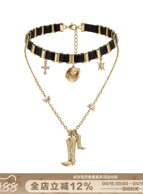 复古双层皮革骑士靴项链