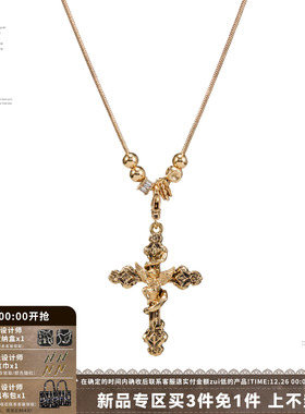 复古十字架项链天使长款毛衣链
