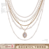 女高 复古美式 珍珠项链女多层叠带轻奢小香风颈链 明星同款
