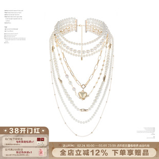 【明星同款】年会闭眼入！多层珍珠爱心项链轻奢高级叠戴锁骨链