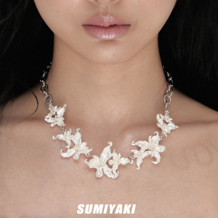 SUMIYAKI苍白诉说系列纯白鸢尾花项链小众Choker女 明星同款