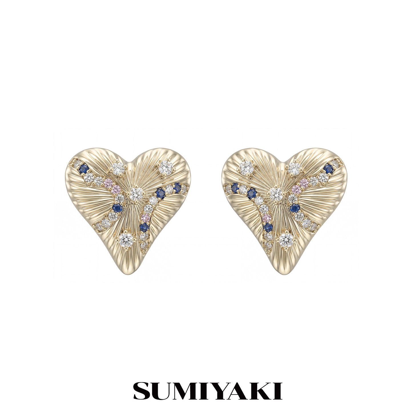 SUMIYAKI 复古拉丝彩钻爱心耳环美式辣妹耳饰原创设计感小众耳钉