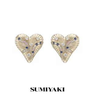 复古拉丝彩钻爱心耳环美式 辣妹耳饰 SUMIYAKI 00开卖 3.8