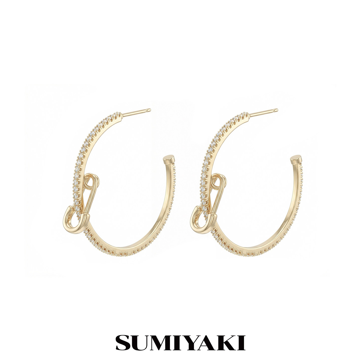 SUMIYAKI 别针回形针锆石大耳圈耳饰女 显脸小