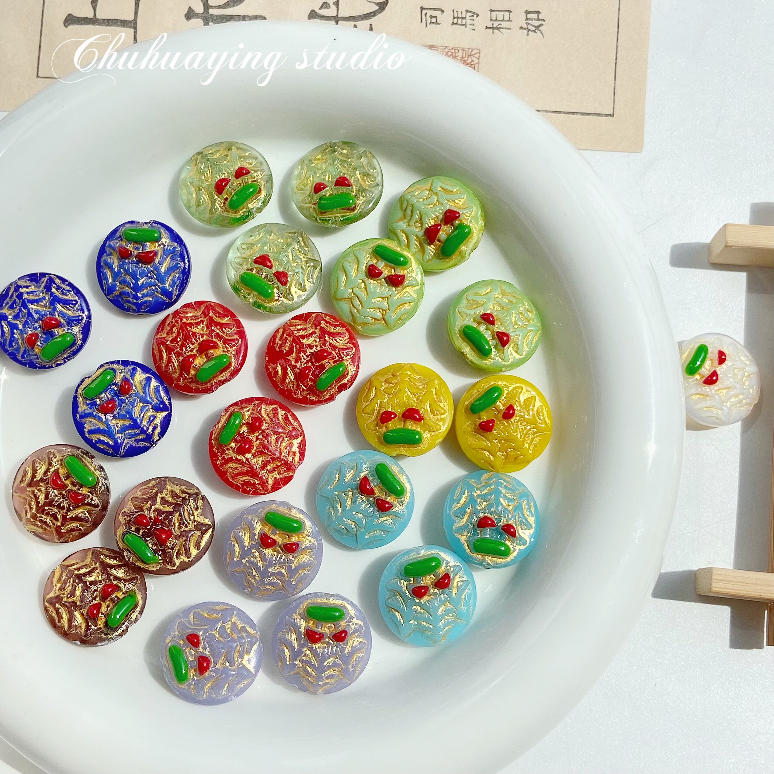 新款国产琉璃捷克珠蘑菇森林描金手机链串珠DIY手链饰品材料配件