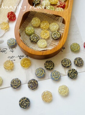 其他+琉璃珠+描金玫瑰花