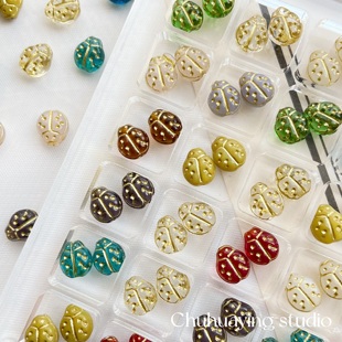 复古国产琉璃捷克珠手作迷你瓢虫描金串珠DIY手链饰品材料配件