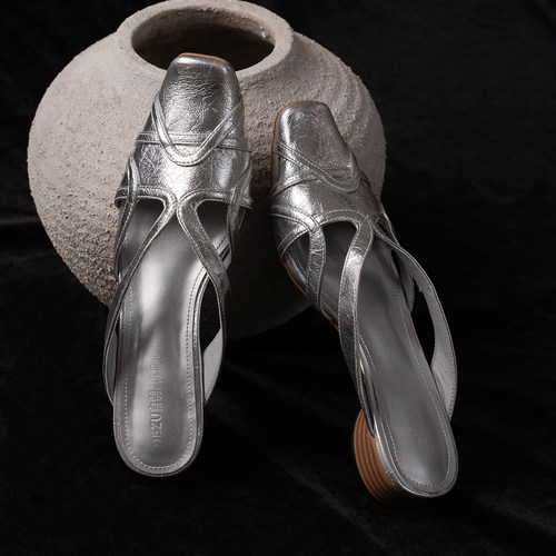 双生星轨包头拖方头粗跟穆勒鞋