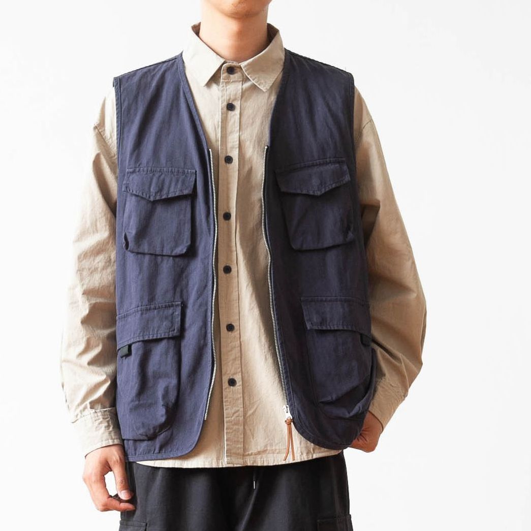 民族风拼接纯棉多口袋宽松马甲