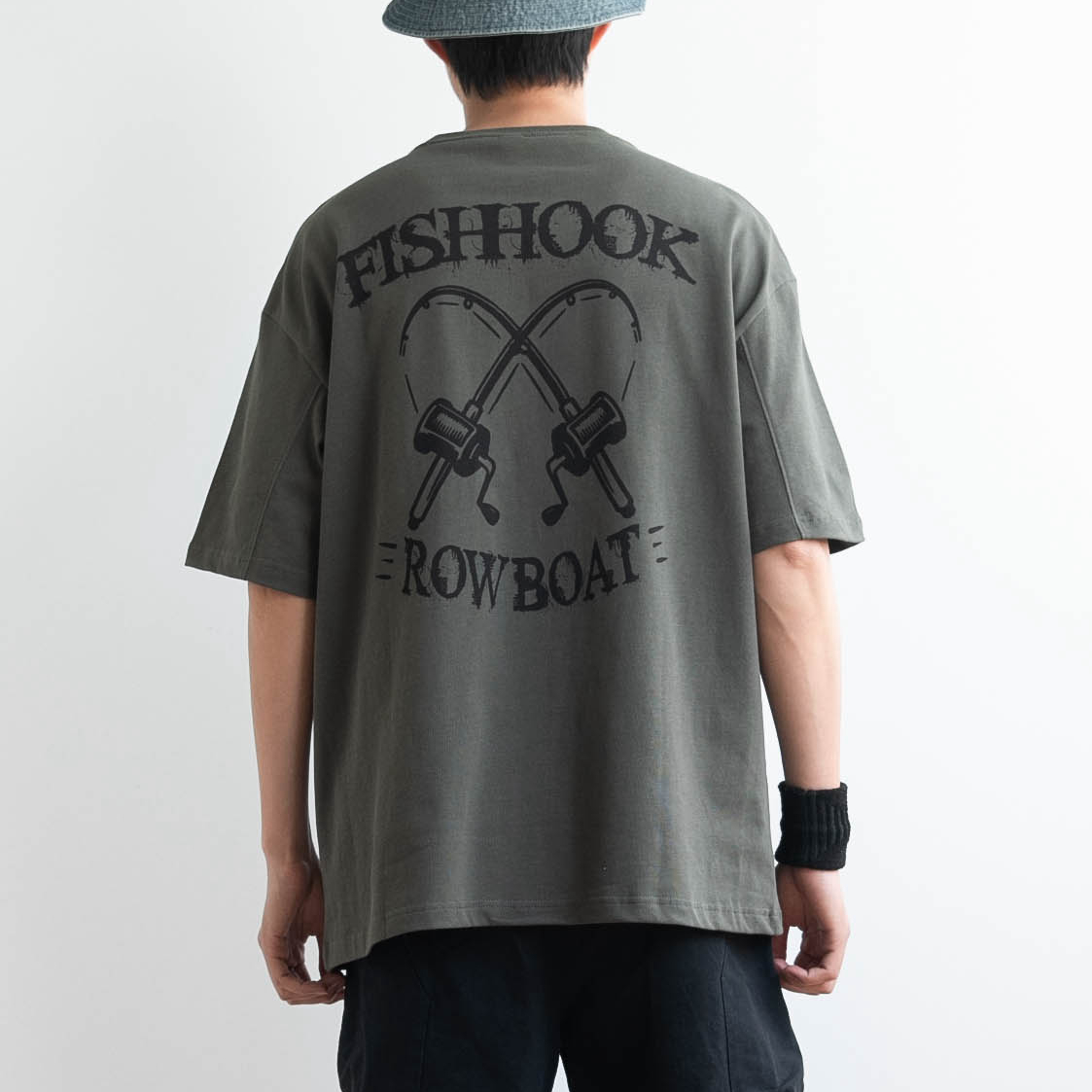 户外钓鱼宽松落肩圆领短袖T恤