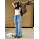 利落复古猫须洗水中腰烟管微喇十分牛仔长裤 窄版 修身 SpenPack