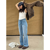 SpenPack 利落复古猫须洗水中腰烟管微喇十分牛仔长裤 修身 窄版