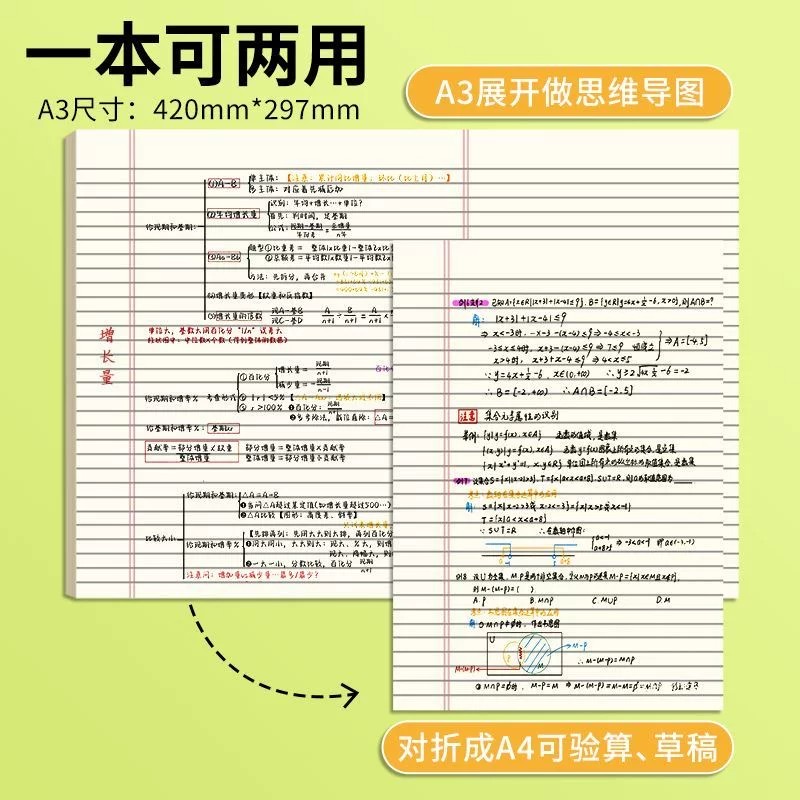 A3美式横线拍纸本思维导图薄脆纸草稿纸练习纸横版英语A4刷题本子图片