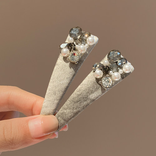 韩系灰色晕染高级感水钻发夹