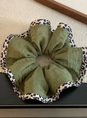 韩系加大号绿色豹纹包边大肠发圈女超大丸子头扎头发头绳气质头饰