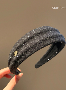 秋冬气质灰色烫钻宽边发箍女高颅顶洗脸压发头箍外出百搭发卡头饰