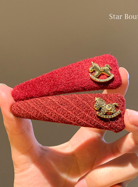 新年红色金标小马发夹女高级感侧边碎发刘海夹bb夹子发卡头饰马年