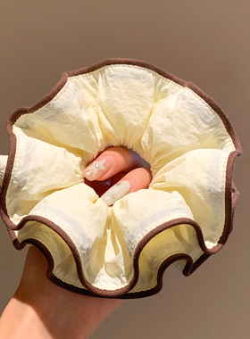 韩系奶黄色布艺包边大肠发圈女高级感超大丸子头低马尾头绳头饰