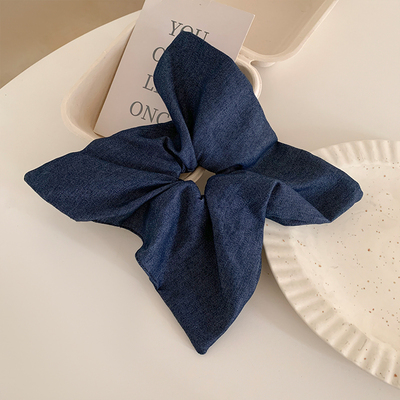 韩系蓝色牛仔方巾大肠发圈女慵懒风高级感方形超大号发绳头绳发饰