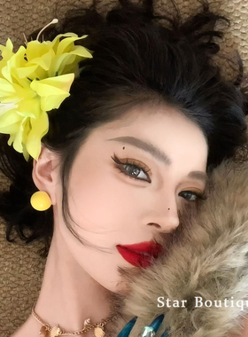 海边度假风黄色仿真花朵抓夹女大号鲨鱼夹氛围感拍照道具头花发饰