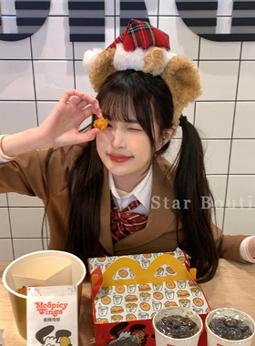 可爱红色圣诞帽子姜饼人毛绒发箍