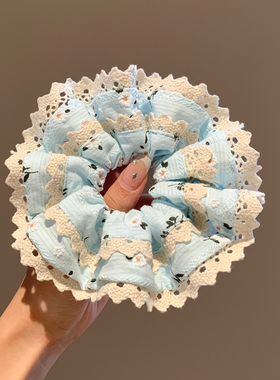 薄荷绿色碎花蕾丝大肠发圈女气质超大丸子头扎头发头绳皮筋头饰