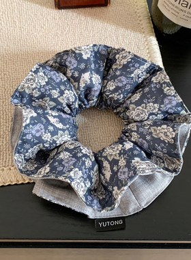 韩系灰色碎花双层大肠发圈女高级感超大扎头发马尾头绳气质头饰