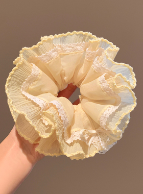韩系奶黄色蝴蝶结网纱大肠发圈女高级感超大号扎头发气质头饰头绳