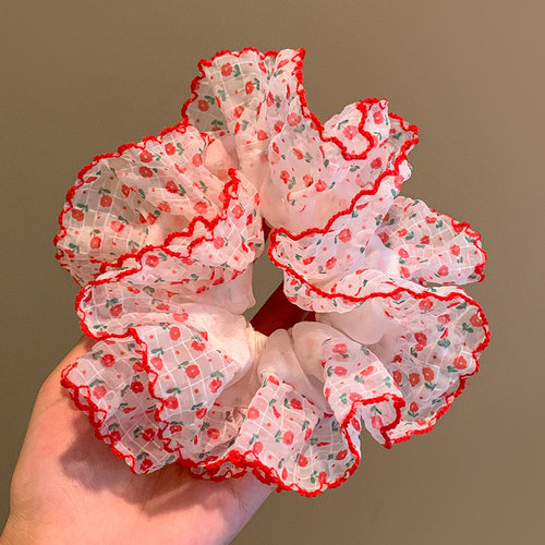 韩系超仙！红色碎花大肠发圈！