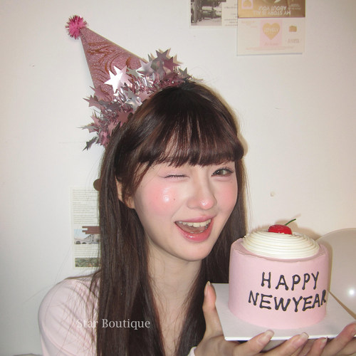 韩系超闪粉色星星生日帽子头饰女
