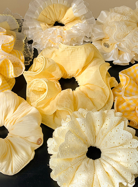 奶香华夫饼~黄色系蕾丝大肠发圈女超大高级感丸子头马尾头绳头饰