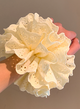 黄油曲奇韩系温柔黄色蕾丝大肠发圈女高级感超大号丸子头发绳头饰