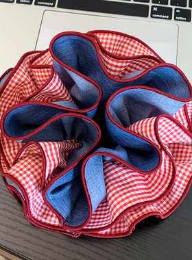 韩系红色格子大肠发圈女高级感超大号丸子头低马尾头绳英伦风头饰