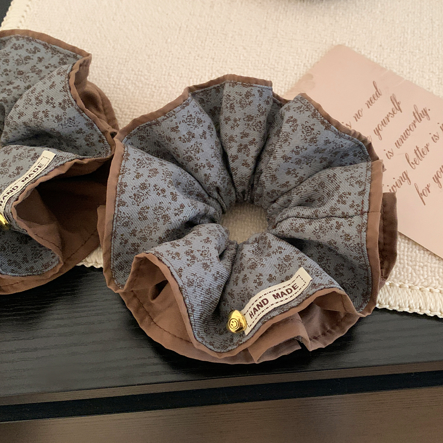 韩国咖色碎花双层大肠发圈