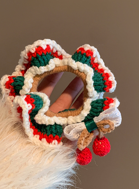 手工毛线针织红色樱桃大肠发圈女新年圣诞可爱扎头发头绳皮筋发绳