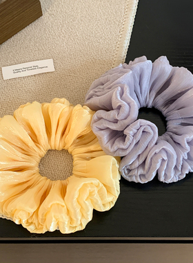 韩国金黄色褶皱大肠发圈女高级感超大丸子头低马尾头绳气质头饰