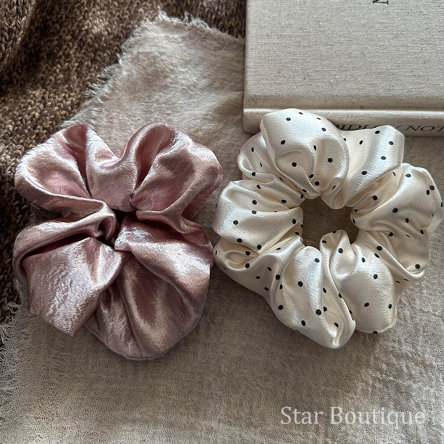 韩系复古缎面波点大肠发圈