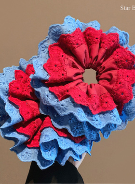 新年红色蕾丝双层大肠发圈女韩系高级感丸子头扎头发头绳超大头饰