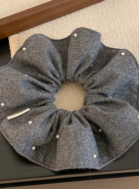 韩系灰色毛线珍珠大肠大肠发圈女高级感超大丸子头低马尾头绳头饰