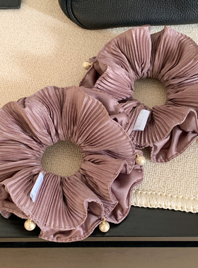 法式复古紫色珍珠双层大肠发圈女超大号扎头发气质头绳皮筋头饰