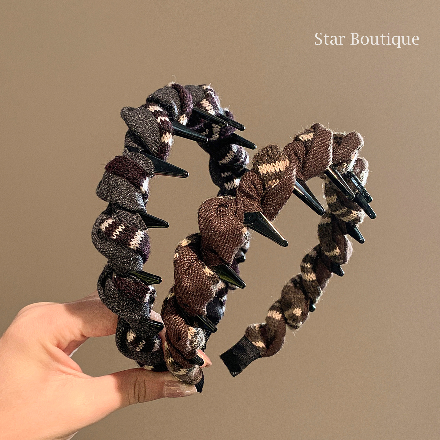 韩系复古针织条纹麻花带齿发箍女