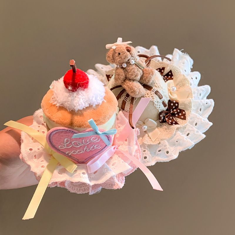 少女心！粉色樱桃蛋糕帽子发夹！