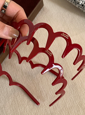 红色波浪带齿发箍高颅顶发卡洗脸压发防滑神器头箍发卡网红头饰女