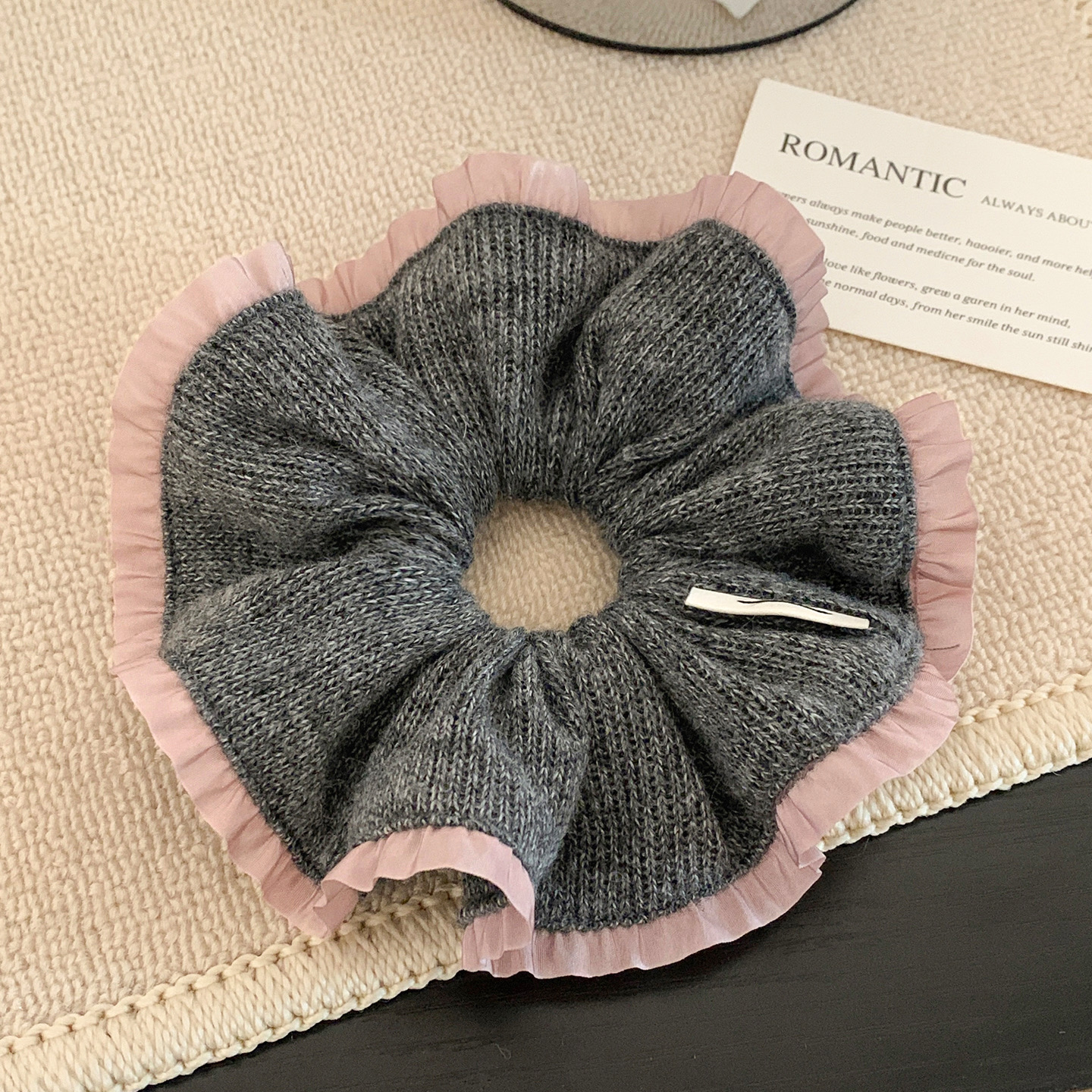 秋冬高级感灰色毛线针织发圈女