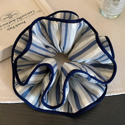 韩国藏青色条纹双层大肠发圈