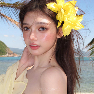 氛围感超仙黄色仿真花朵发夹女夏日海边度假侧边拍照道具头花头饰