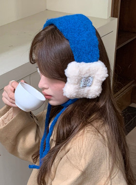 可爱小羊~雪地蓝色针织保暖耳罩
