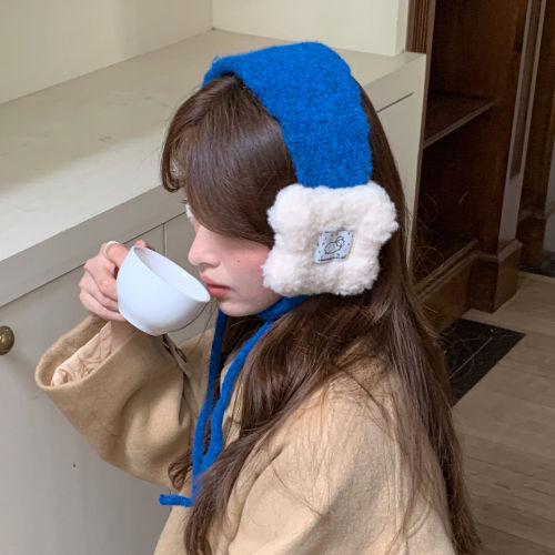 可爱小羊~雪地蓝色针织保暖耳罩