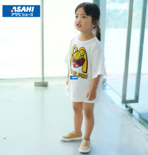 日本ASAHI朝日童鞋一脚蹬儿童运动鞋子幼儿园室内鞋帆布鞋小白鞋